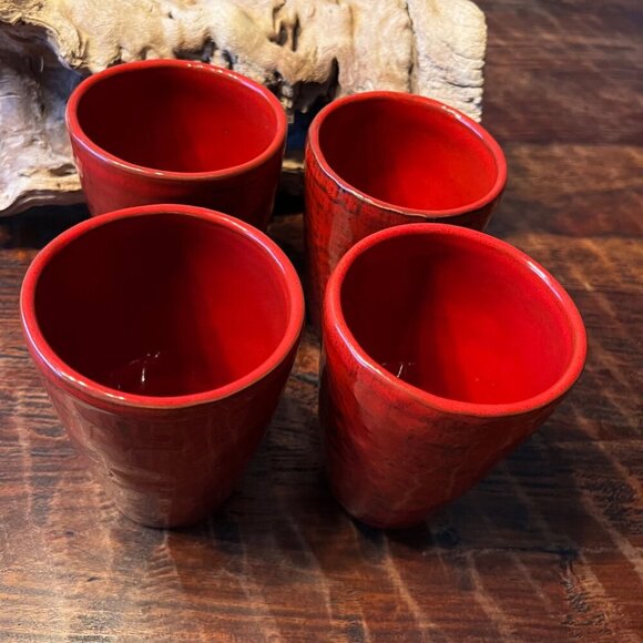 Noemi Ceramiche Handcrafted Ceramic Tumblers Set Of 4 Red Black Glaze Cups Made - Picture 6 of 8